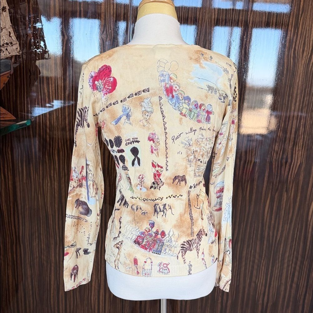 Vintage Gerard Darel Beige Graphic Long Sleeve Top cardigan set 2 - Picture 5 of 8